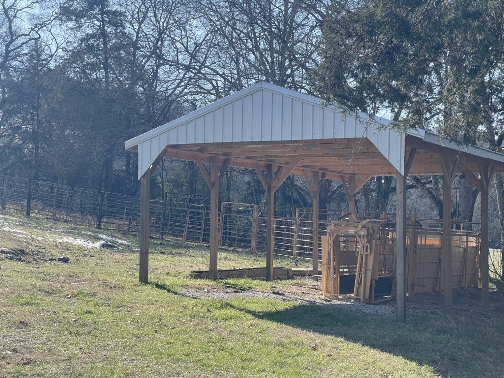 501 Gray Road Lynchburg, TN 37352 - Photo 38 of 44 a backyard of a house with barbeque oven and tall trees