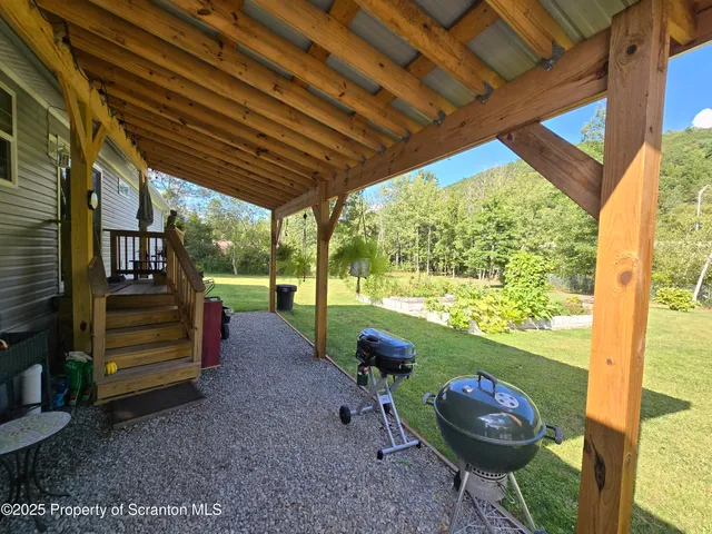 a view of a garden with a houses