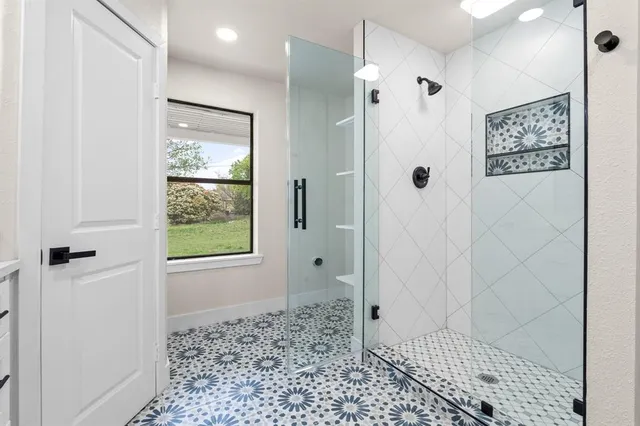 a bathroom with a shower
