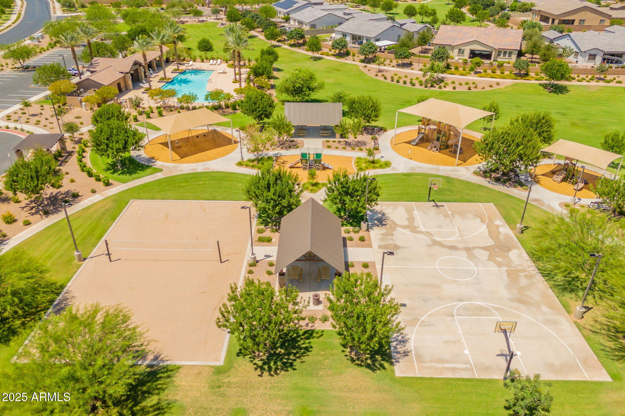22863 East Russet Road Queen Creek, AZ 85142 - Photo 75 of 77 an aerial view of a house with a garden and swimming pool