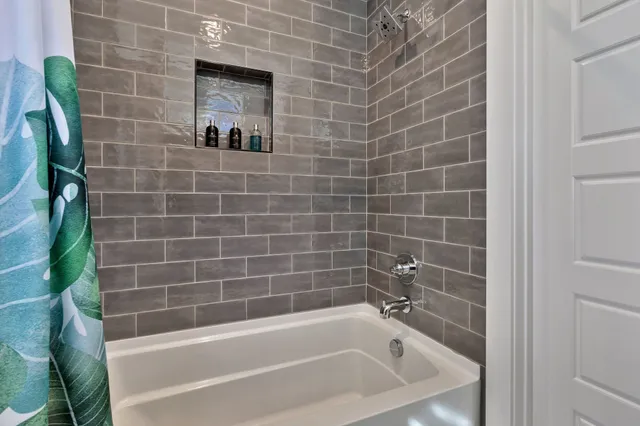 a bathroom with a bathtub