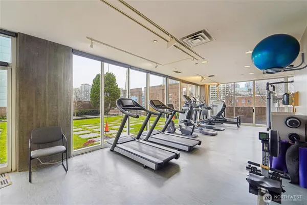 a view of a room with gym equipment