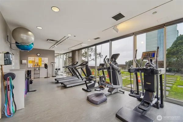 a view of a room with gym equipment