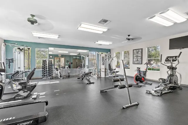 a view of a room with gym equipment