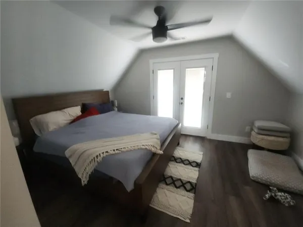 a bathroom with a small window