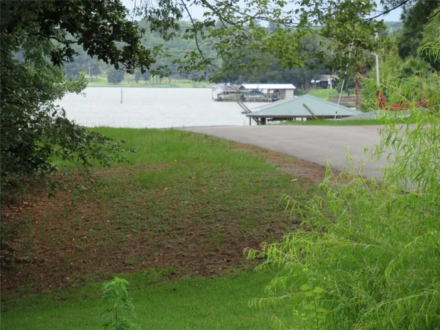 a view of a lake with boats and trees