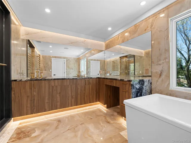 a bathroom with a bathtub and a shower