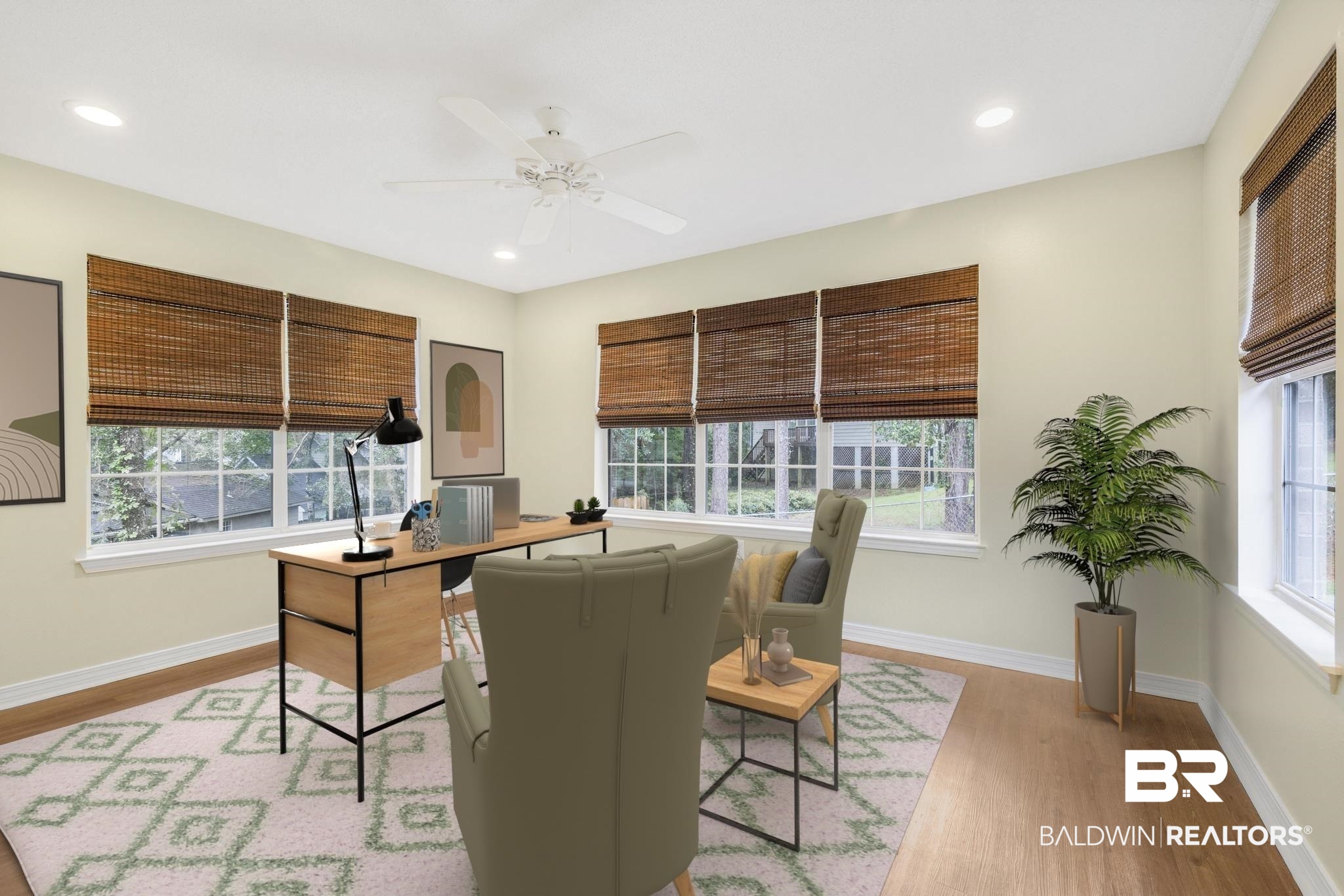140 Hope Drive Daphne, AL 36526 - Photo 10 of 54 Office area with light wood-type flooring, recessed lighting, and a ceiling fan