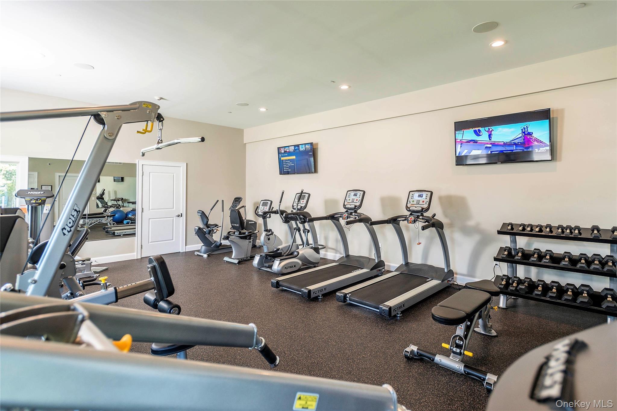 1661 Old Country Road, Unit 69 Riverhead, NY 11901 - Photo 31 of 37 a room with gym equipment and windows