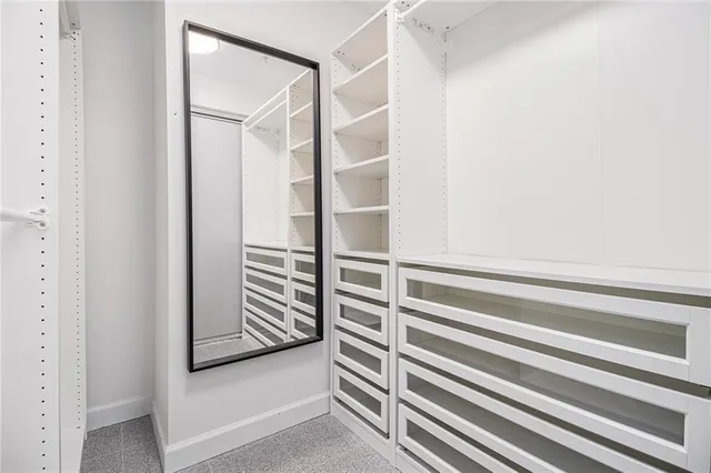 a view of walk in closet with empty racks