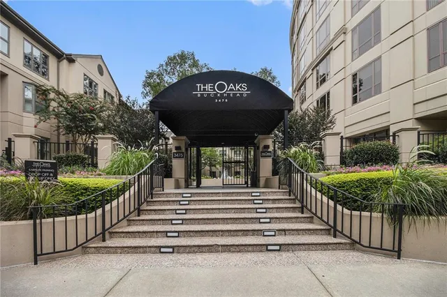 a view of a building with a garden