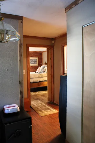 a view of a yard with swings