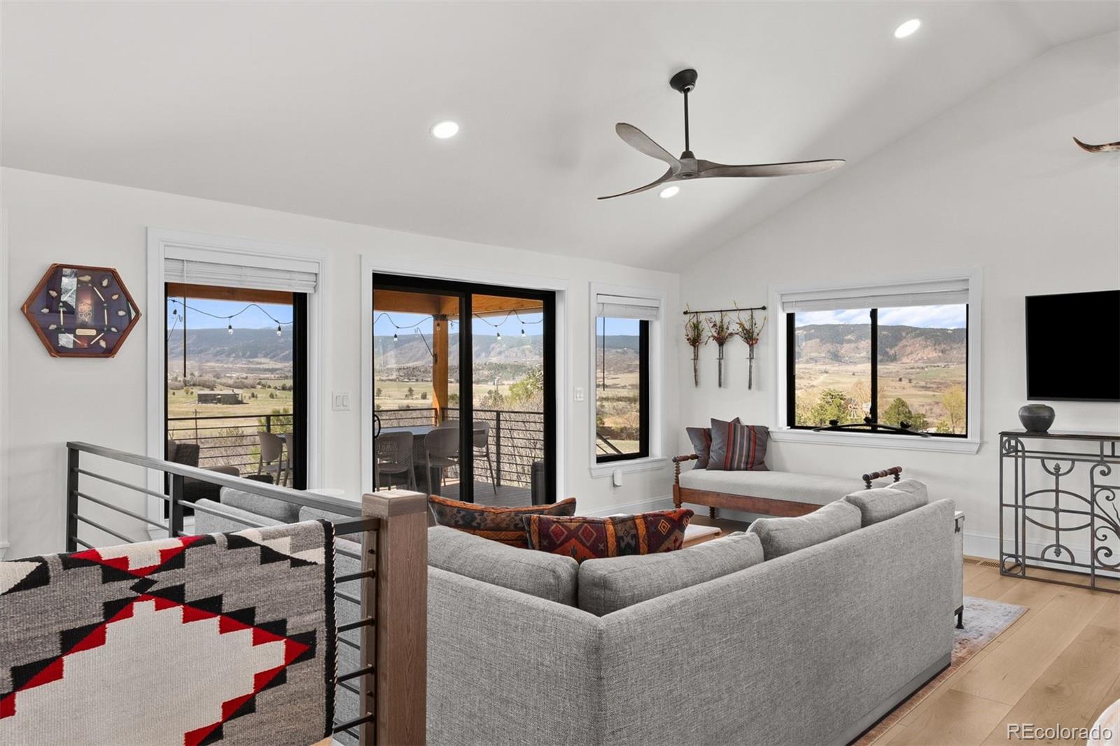 3303 West Wolfensberger Road Sedalia, CO 80135 - Photo 19 of 36 a living room with furniture and a flat screen tv