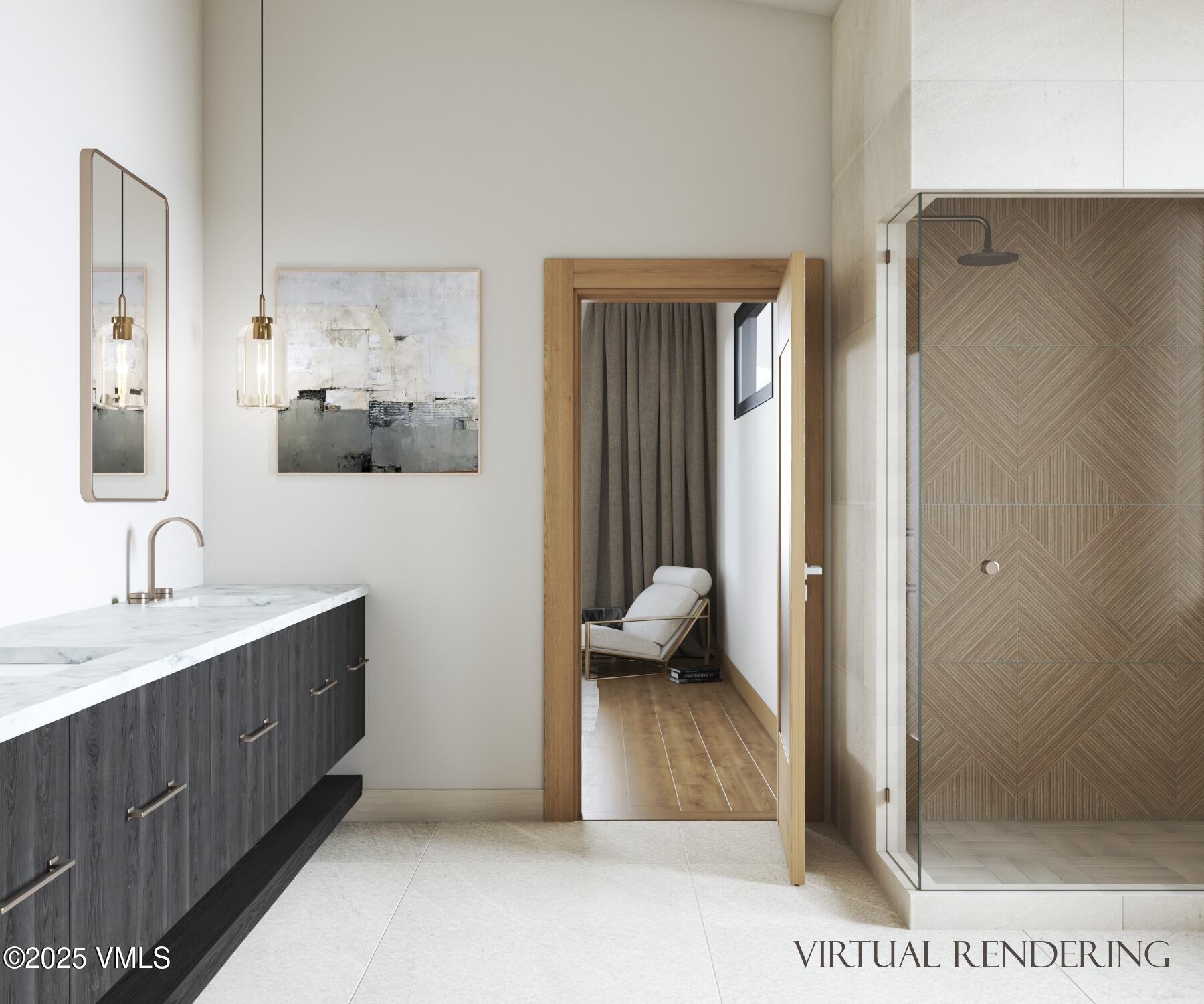 61 New York Mountain Road Eagle, CO 81631 - Photo 2 of 18 a en suite bathroom with a sink a mirror and a shower