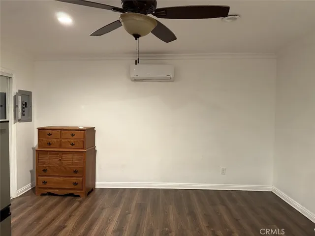 a view of workspace with wooden floor