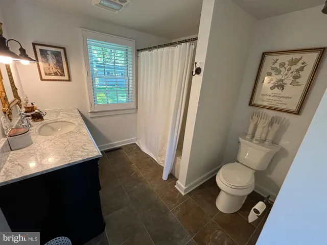 a bathroom with a sink toilet and window