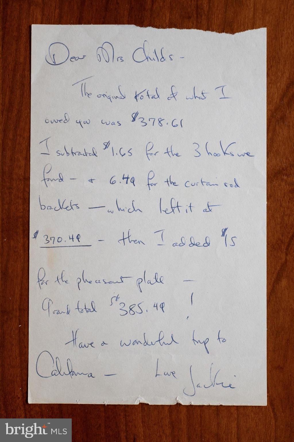 3321 Dent Place Northwest Washington, DC 20007 - Photo 42 of 48 Note from Jackie