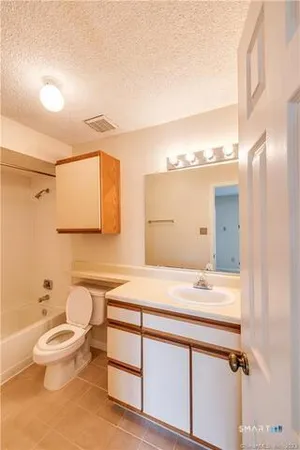 a bathroom with a sink a toilet and mirror
