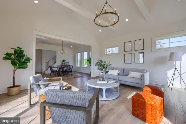 a living room with furniture kitchen view and a potted plant