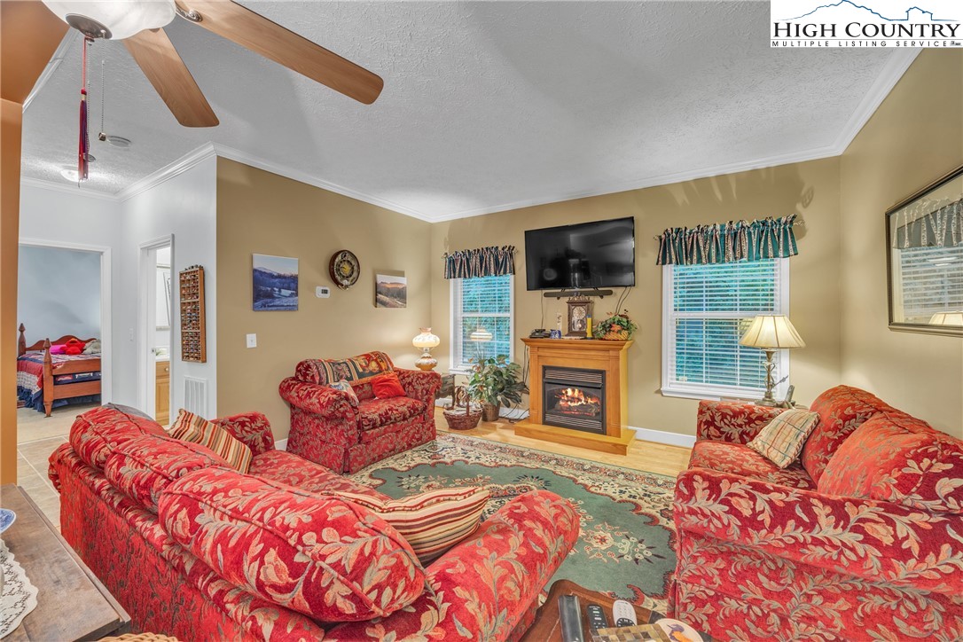 3786 Peak Road Creston, NC 28615 - Photo 27 of 44 a living room with fireplace furniture and a flat screen tv