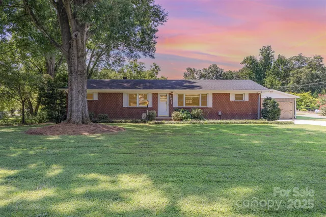 a front view of house with yard and green space
