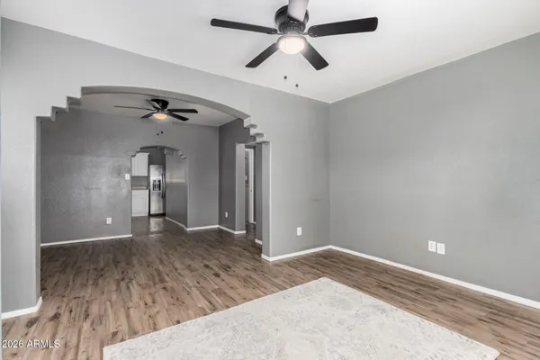 a view of a big room with wooden floor