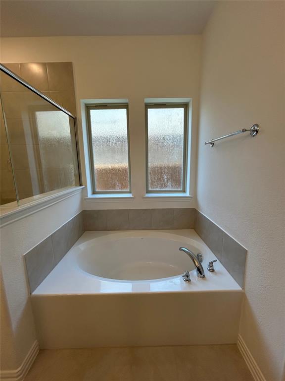 1448 Sun Gdn Way Justin, TX 76247 - Photo 11 of 28 Full bathroom featuring healthy amount of natural light, a bath, and a stall shower
