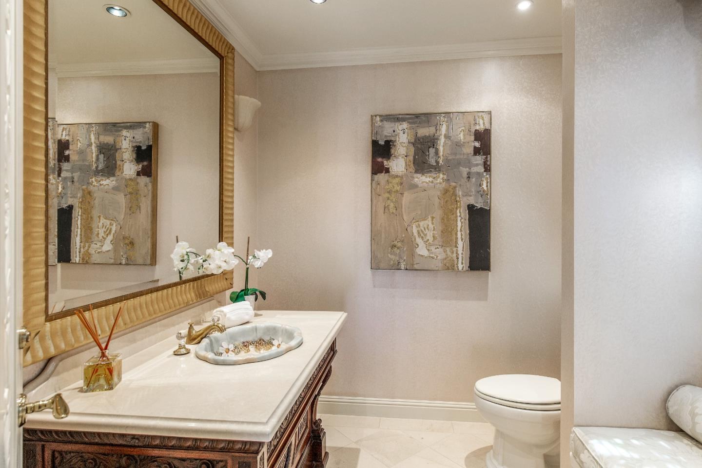 165 Farm Road Woodside, CA 94062 - Photo 11 of 29 a bathroom with a sink a toilet and a mirror