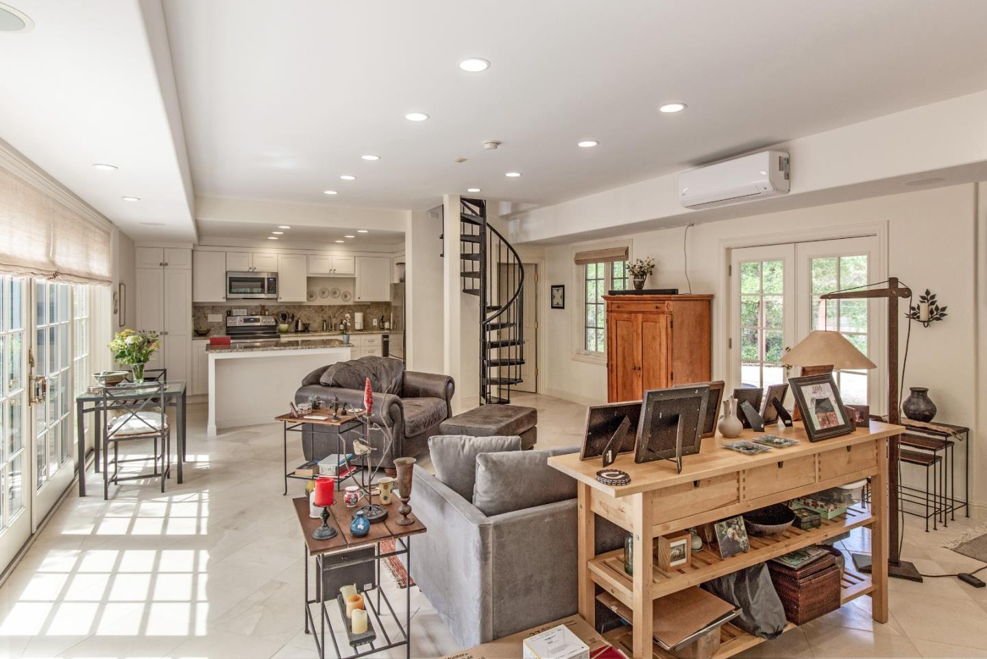 165 Farm Road Woodside, CA 94062 - Photo 26 of 29 a living room with lots of furniture and kitchen view