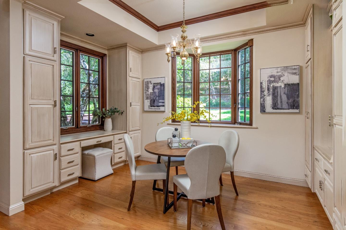 165 Farm Road Woodside, CA 94062 - Photo 4 of 29 a view of a a dining room with furniture window and wooden floor