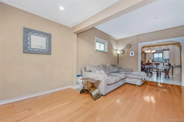 a living room with furniture and a table