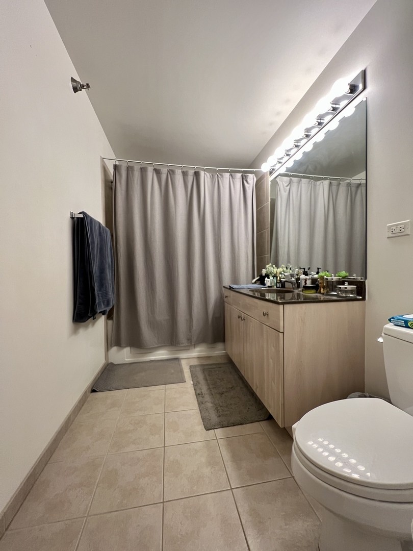 235 West Van Buren Street, Unit 3310 Chicago, IL 60607 - Photo 14 of 18 a bathroom with a sink a toilet a mirror and shower