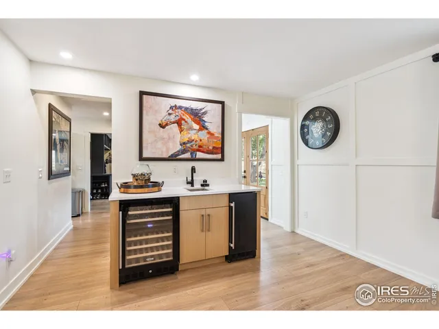a view of workspace with wooden floor