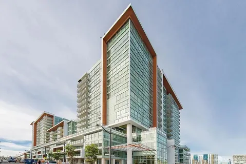 a front view of a multi story building