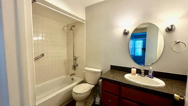 a bathroom with a sink a toilet and a mirror