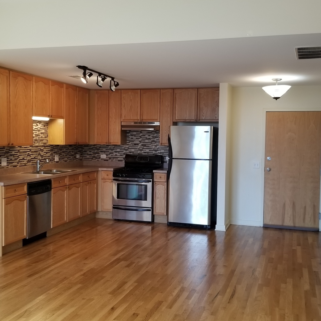 1910 South State Street, Unit 301 Chicago, IL 60616 - Photo 3 of 12 a kitchen with granite countertop a refrigerator and a stove top oven