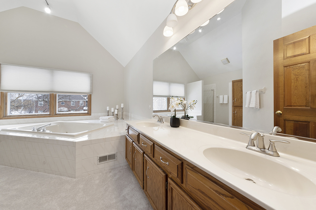 1940 Slippery Rock Road Naperville, IL 60565 - Photo 24 of 28 a bathroom with a granite countertop sink mirror and a bathtub