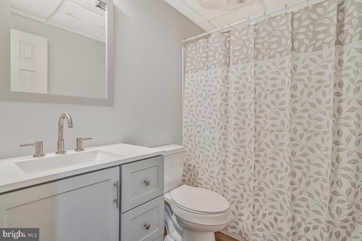 5963 Hillside Road St. Leonard, MD 20685 - Photo 45 of 54 a bathroom with a toilet sink vanity and mirror