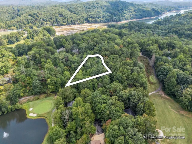 an aerial view of a house with a yard and lake view