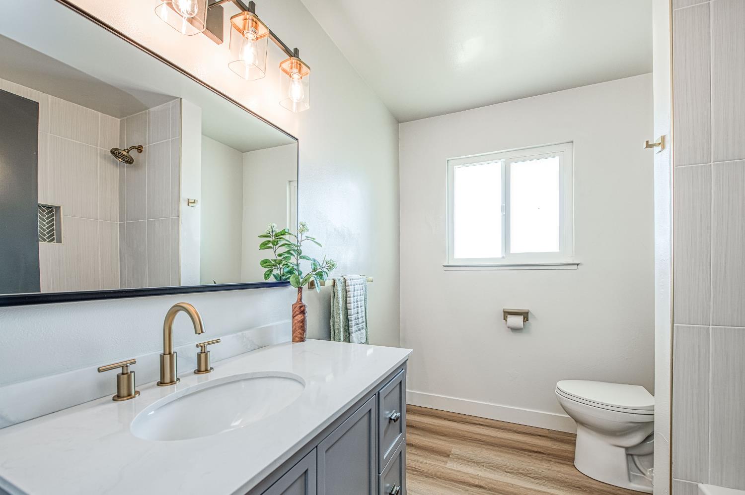 1747 Gettysburg Avenue Clovis, CA 93611 - Photo 19 of 39 a bathroom with a toilet a sink a mirror and vanity