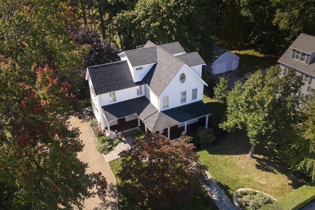 41-43 Stone Street Walpole, MA 02081 - Photo 33 of 36 an aerial view of a house with yard and outdoor seating