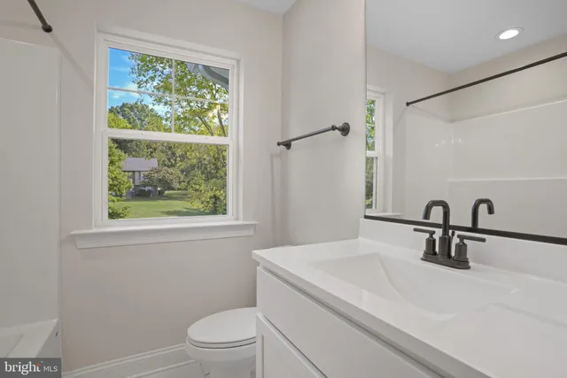 a bathroom with a sink a toilet and a mirror