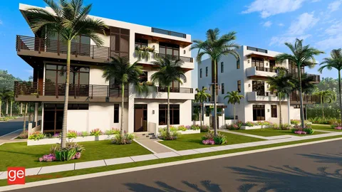 a front view of multiple houses