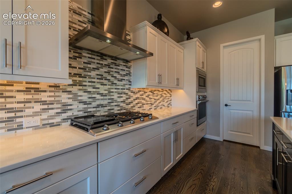 1061 Native Dancer Terrace Colorado Springs, CO 80921 - Photo 13 of 50 Modern kitchen featuring wood-finish flooring and light-toned cabinetry