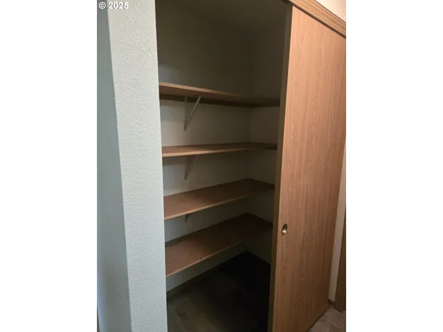 a view of walk in closet with empty racks