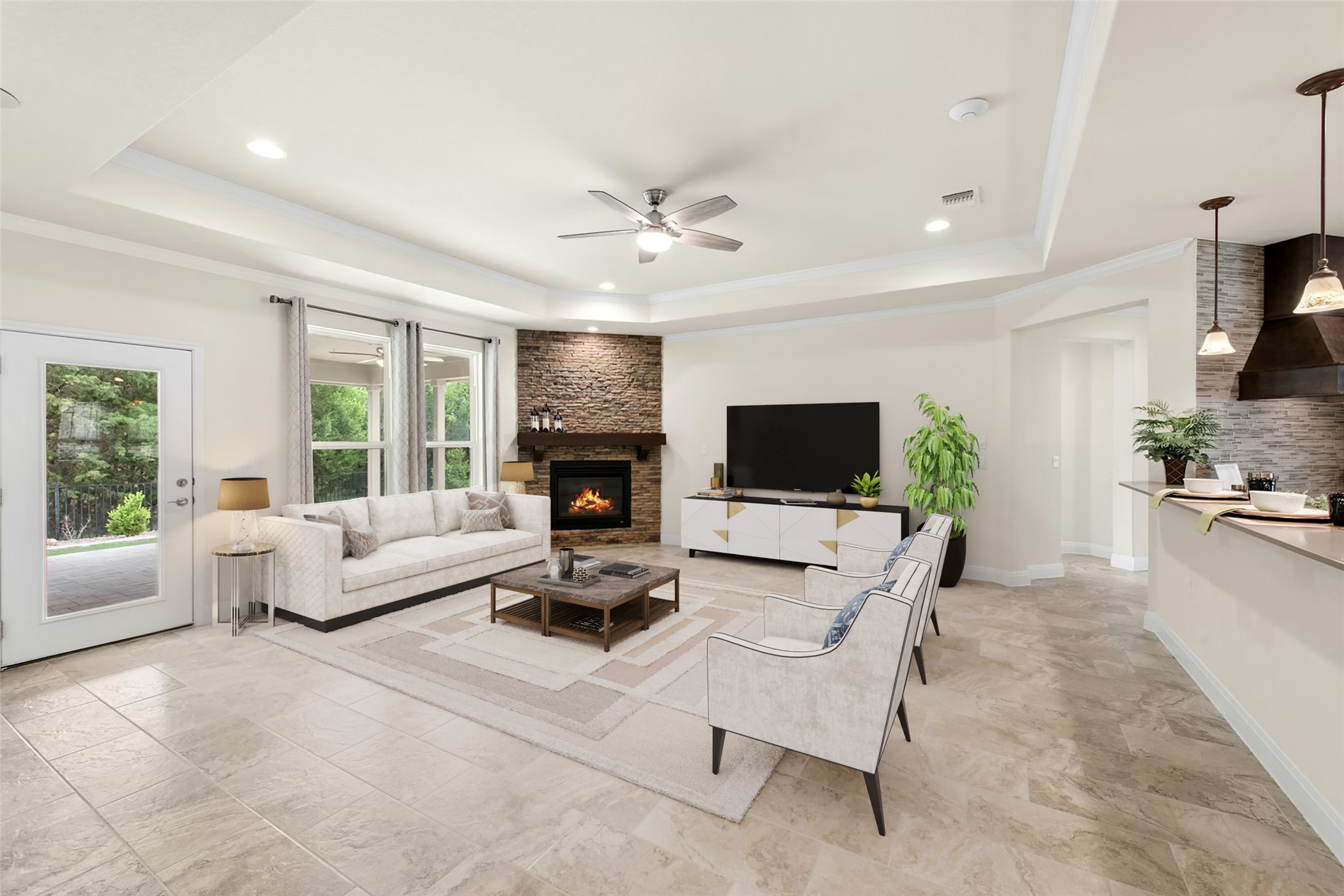 105 Marfa Cove Georgetown, TX 78633 - Photo 6 of 36 a living room with furniture fireplace and a flat screen tv