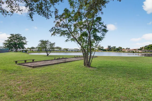 a view of a garden with trees