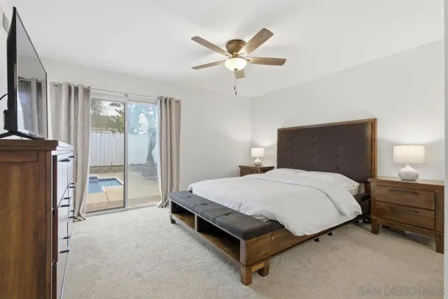a bedroom with a bed and a tv on the dresser