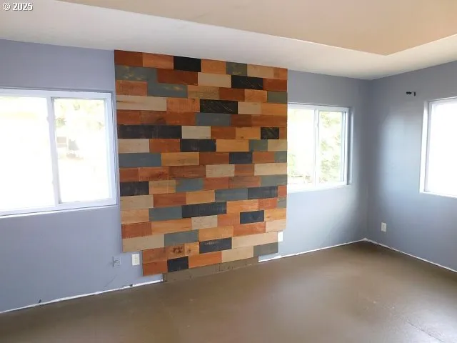 a view of a room with windows