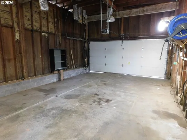 a view of a storage room with stairs